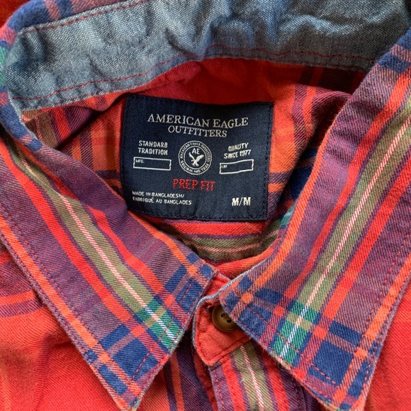 American Eagle Salmon & Blue Plaid Button Down M - Picture 6 of 6